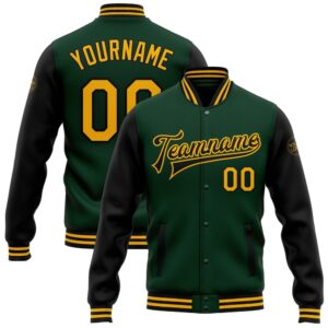 Custom Green Gold Black Bomber Full Snap…