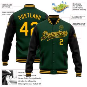 Custom Green Gold Black Bomber Full Snap Varsity Baseball Jacket Custom Team Jacket 2 p4wiss.jpg