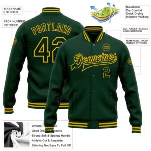 Custom Green Gold Bomber Full Snap Baseball Jacket Custom Team Jacket 2 telfeg.jpg