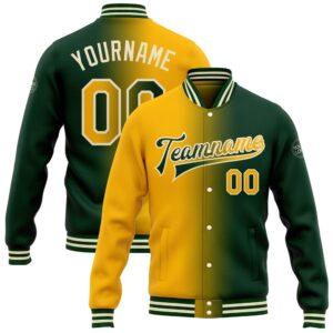 Custom Green Gold Cream Bomber Full Snap…