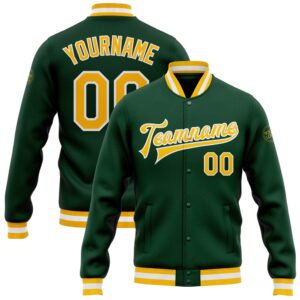 Custom Green Gold White Bomber Full Snap…