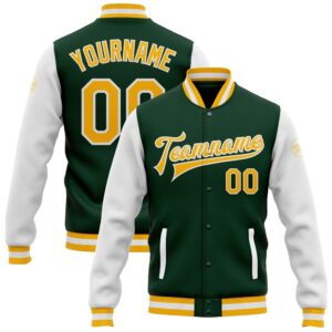 Custom Green Gold White Bomber Full Snap…