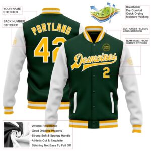 Custom Green Gold White Bomber Full Snap Varsity Baseball Jacket Custom Team Jacket 2 fucd6h.jpg