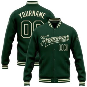 Custom Green Green Cream Bomber Full Snap…