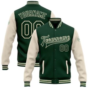 Custom Green Green Cream Bomber Full Snap…