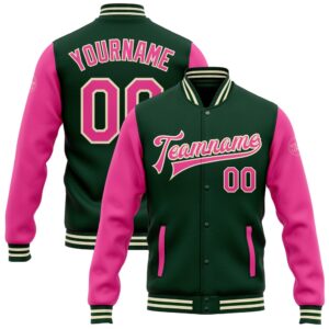 Custom Green Pink Cream Bomber Full Snap…