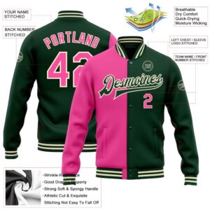 Custom Green Pink Cream Bomber Full Snap Varsity Letterman Split Fashion Jacket Custom Team Jacket 2 jhfuml.jpg