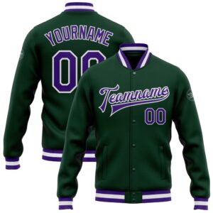 Custom Green Purple White Bomber Full Snap…