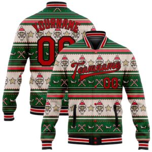 Custom Green Red Black Christmas 3D Bomber…