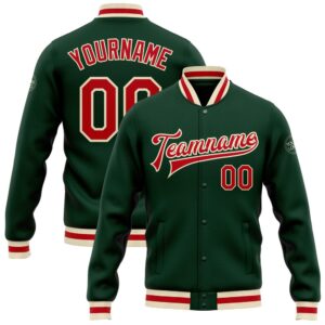 Custom Green Red Cream Bomber Full Snap…