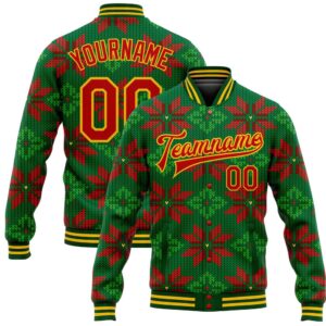 Custom Green Red Gold Christmas 3D Bomber…