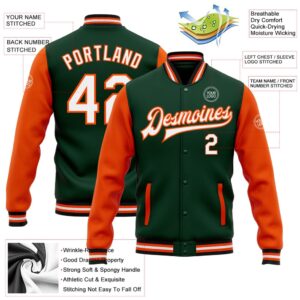 Custom Green White Orange Black Bomber Full Snap Varsity Baseball Jacket Custom Team Jacket 2 tzwnvi.jpg
