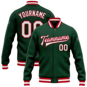 Custom Green White Red Bomber Full Snap…
