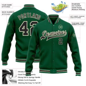 Custom Kelly Green Black Cream Bomber Full Snap Baseball Jacket Custom Team Jacket 2 nspdh2.jpg