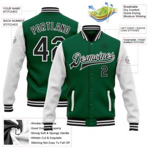 Custom Kelly Green Black White Bomber Full Snap Varsity Baseball Jacket Custom Team Jacket 2 u1nfli.jpg