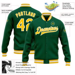 Custom Kelly Green Gold White Bomber Full Snap Baseball Jacket Custom Team Jacket 2 vsrg2j.jpg