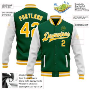 Custom Kelly Green Gold White Bomber Full Snap Varsity Baseball Jacket Custom Team Jacket 2 pfv2ov.jpg