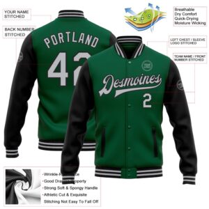 Custom Kelly Green Gray Black Bomber Full Snap Varsity Baseball Jacket Custom Team Jacket 2 jsspap.jpg