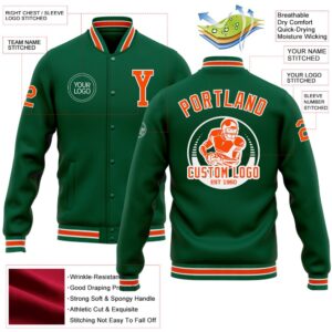Custom Kelly Green Orange White Bomber Full Snap Baseball Jacket Custom Team Jacket 2 amwkrq.jpg