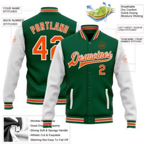 Custom Kelly Green Orange White Bomber Full Snap Varsity Baseball Jacket Custom Team Jacket 2 qc46ir.jpg