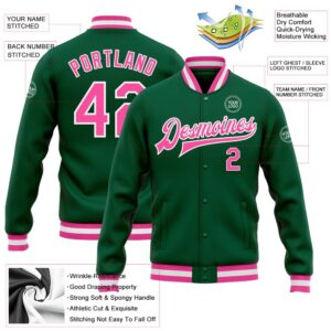 Custom Kelly Green Pink White Bomber Full Snap Baseball Jacket Custom Team Jacket 2 q0rg7x.jpg