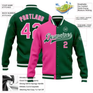 Custom Kelly Green Pink White Bomber Full Snap Varsity Letterman Split Fashion Jacket Custom Team Jacket 2 czhafq.jpg