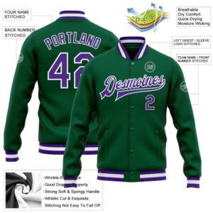 Custom Kelly Green Purple White Bomber Full Snap Baseball Jacket Custom Team Jacket 2 runbmj.jpg