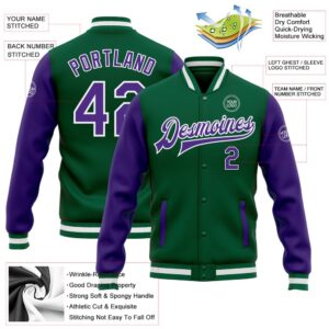 Custom Kelly Green Purple White Bomber Full Snap Varsity Baseball Jacket Custom Team Jacket 2 aq3fcn.jpg