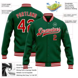 Custom Kelly Green Red White Bomber Full Snap Baseball Jacket Custom Team Jacket 2 j8llnh.jpg