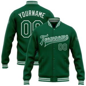 Custom Kelly Green White Bomber Full Snap…