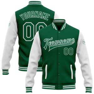 Custom Kelly Green White Bomber Full Snap…
