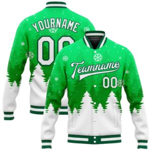 Custom Kelly Green White Christmas 3D Bomber…