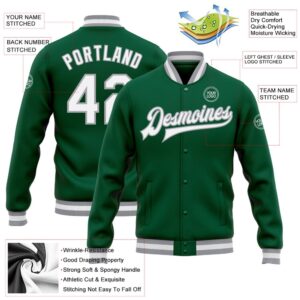 Custom Kelly Green White Gray Bomber Full Snap Baseball Jacket Custom Team Jacket 2 smhlgl.jpg
