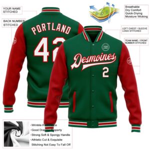 Custom Kelly Green White Red Bomber Full Snap Varsity Baseball Jacket Custom Team Jacket 2 cubf5c.jpg