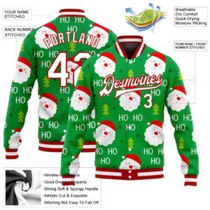 Custom Kelly Green White Red Christmas 3D Bomber Full Snap Baseball Jacket Custom Team Jacket 2 jymrlz.jpg