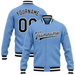 Custom Light Blue Black White Bomber Full…