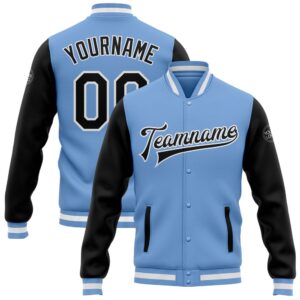 Custom Light Blue Black White Bomber Full…