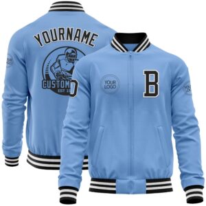 Custom Light Blue Black White Bomber Varsity…