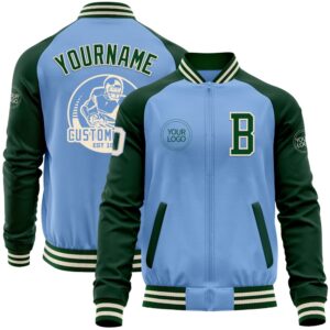 Custom Light Blue Cream Green Bomber Varsity…