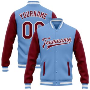 Custom Light Blue Crimson White Bomber Full…