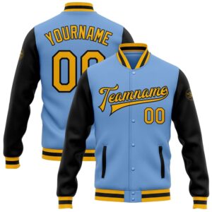 Custom Light Blue Gold Black Bomber Full…