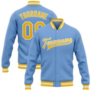 Custom Light Blue Gold White Bomber Full…