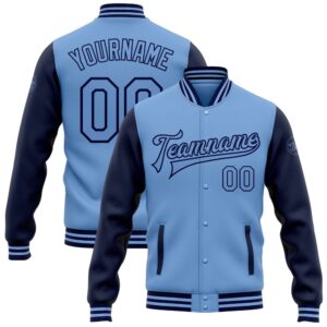 Custom Light Blue Navy Bomber Full Snap…