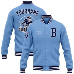 Custom Light Blue Navy White Bomber Full…