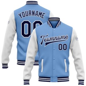 Custom Light Blue Navy White Bomber Full…
