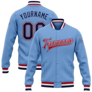 Custom Light Blue Navy White Red Bomber…
