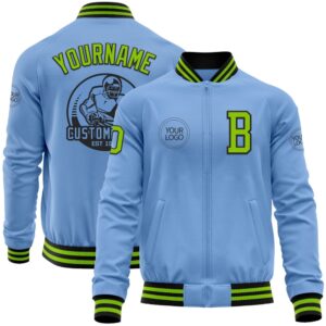 Custom Light Blue Neon Green Black Bomber…