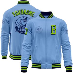 Custom Light Blue Neon Green Navy Bomber…