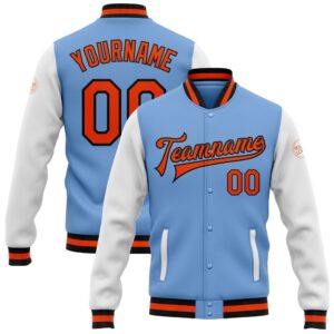Custom Light Blue Orange Black Bomber Full…