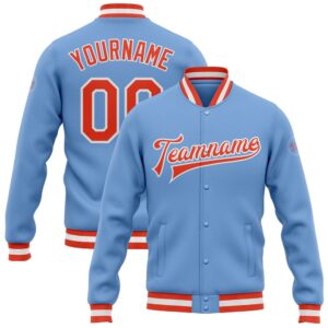 Custom Light Blue Orange White Bomber Full…